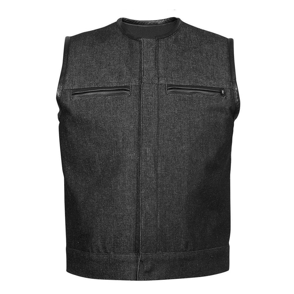 Denim Club Vest with Zipper Chest Pockets Men's Motorcycle Biker Blue Denim Riding Vest