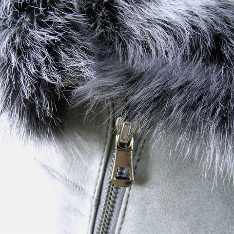 Women’s Grey Toscana Sheepskin Long Suede Coat – Zipped Hood Tailored Fit Jacket