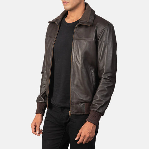 Air Rolf Brown — Genuine Leather Bomber Jacket, Classic Pilot Style, Quilted Lining, Rugged Vintage Finish
