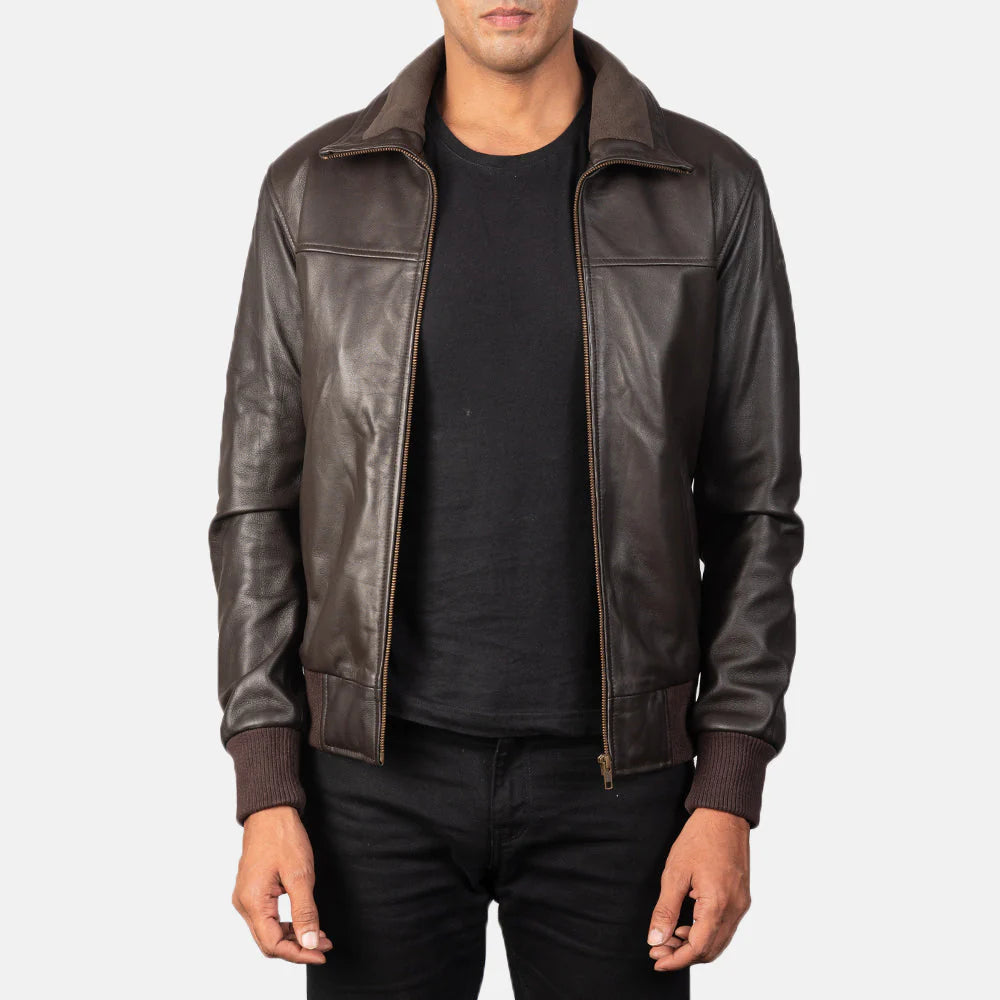Air Rolf Brown — Genuine Leather Bomber Jacket, Classic Pilot Style, Quilted Lining, Rugged Vintage Finish
