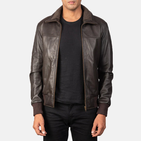 Air Rolf Brown — Genuine Leather Bomber Jacket, Classic Pilot Style, Quilted Lining, Rugged Vintage Finish