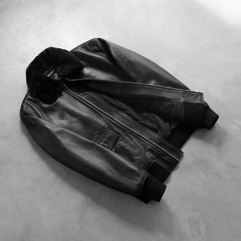Airin G-1 — Black Genuine Leather Bomber Jacket, G-1 Flight-Inspired, Quilted Lining, YKK Hardware