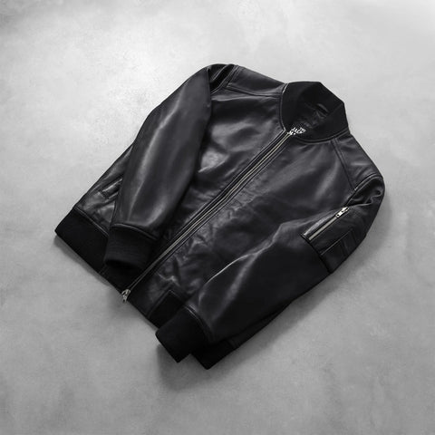 Bomia MA-1 Black Real Leather Bomber Jacket | Classic Men’s Premium Flight Jacket