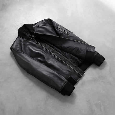 Bomia MA-1 Black Real Leather Bomber Jacket | Classic Men’s Premium Flight Jacket