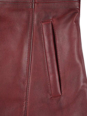 Kandis Women's Burgundy Real Leather Car Coat - Rich Wine 3/4 Rider Elegance