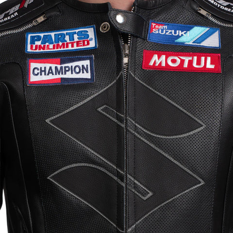 Suzuki Platinum Black Professional Men’s Motorcycle Racing Leather Jacket - CE Armored Track Gear
