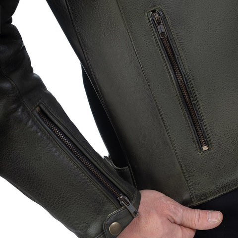 Dublin Olive Green Men’s Leather Motorcycle Jacket - Premium Retro Touring Gear