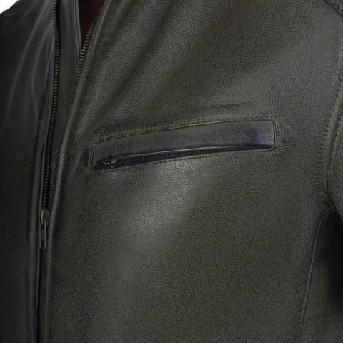 Dublin Olive Green Men’s Leather Motorcycle Jacket - Premium Retro Touring Gear