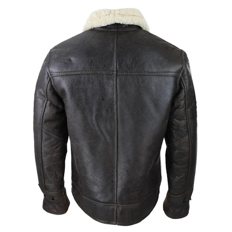 Men’s Genuine Brown Sheepskin Military Jacket - Real Shearling Winter Warmth