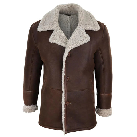Men’s German WW2 Captain Marine Sheepskin Coat - Vintage Real Leather Naval Jacket