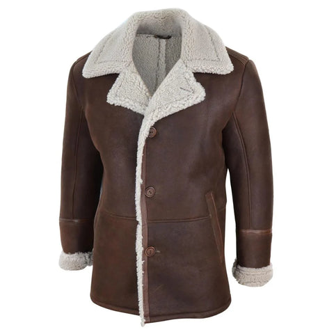 Men’s German WW2 Captain Marine Sheepskin Coat - Vintage Real Leather Naval Jacket
