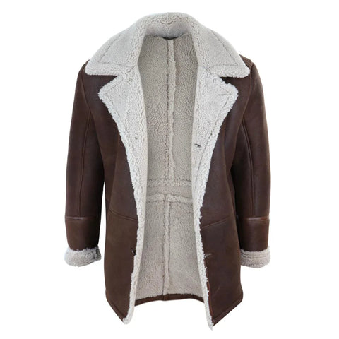 Men’s German WW2 Captain Marine Sheepskin Coat - Vintage Real Leather Naval Jacket
