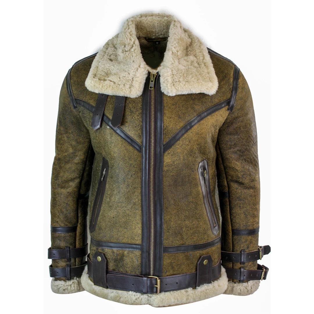 Men’s Viking Vintage RAF Flying Jacket - Real Brown Sheepskin & Cream Shearling