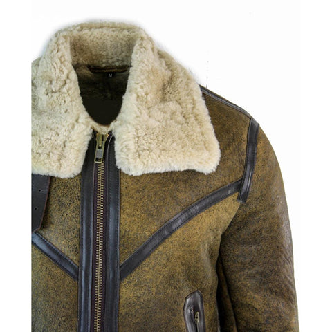 Men’s Viking Vintage RAF Flying Jacket - Real Brown Sheepskin & Cream Shearling