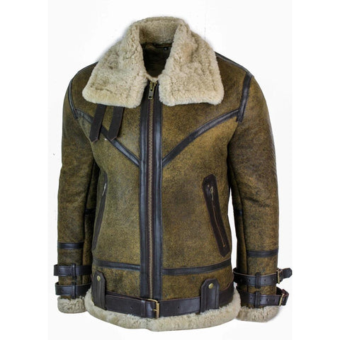 Men’s Viking Vintage RAF Flying Jacket - Real Brown Sheepskin & Cream Shearling