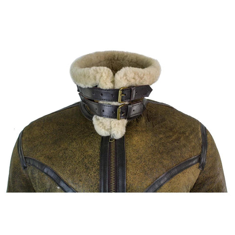 Men’s Viking Vintage RAF Flying Jacket - Real Brown Sheepskin & Cream Shearling