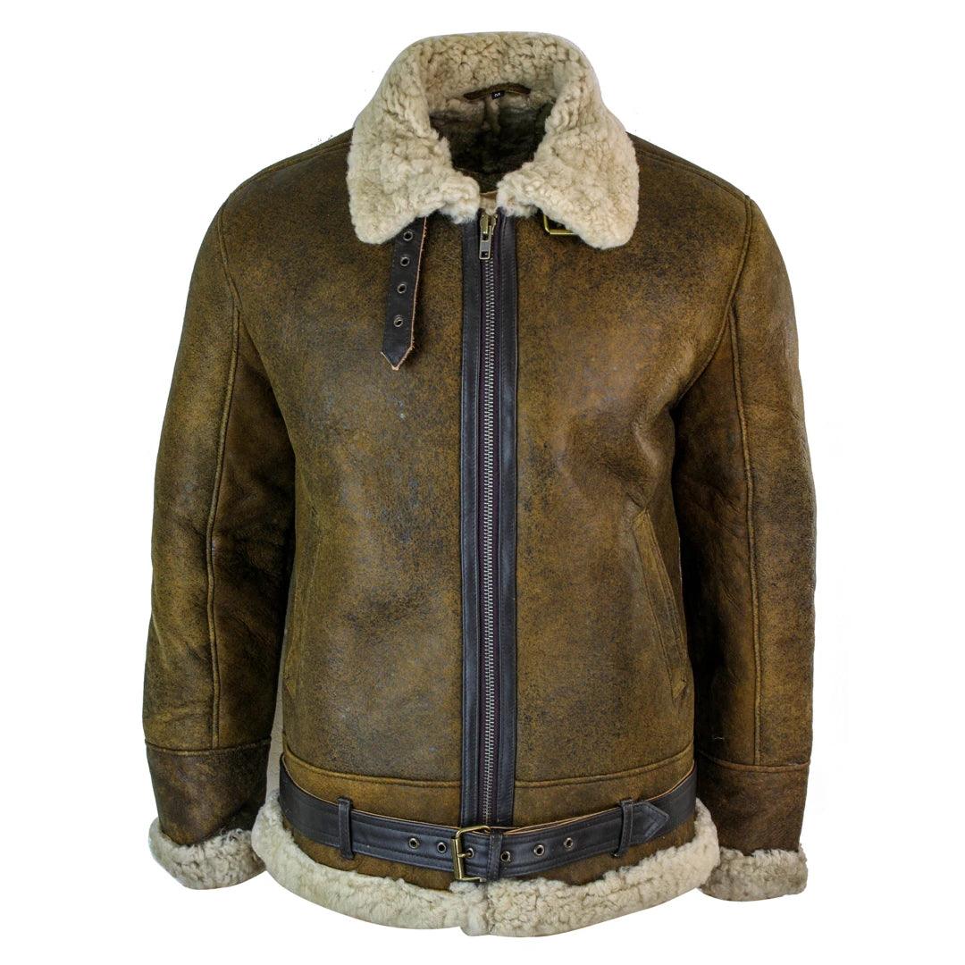 Men’s Vintage Antique RAF Air Force Pilot Jacket - Real Sheepskin & Cream Fur