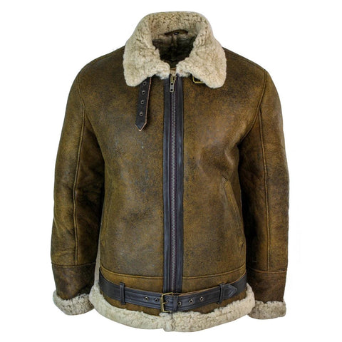 Men’s Vintage Antique RAF Air Force Pilot Jacket - Real Sheepskin & Cream Fur