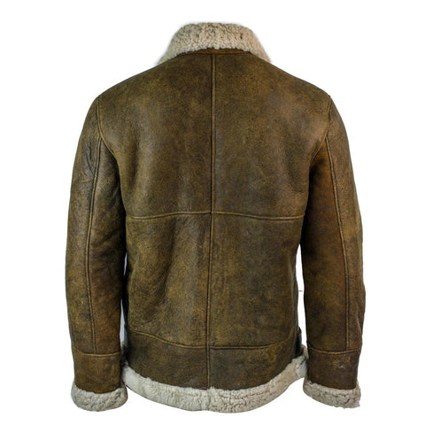 Men’s Vintage Antique RAF Air Force Pilot Jacket - Real Sheepskin & Cream Fur