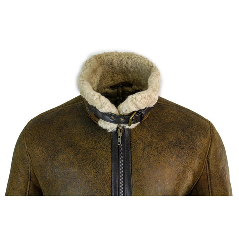 Men’s Vintage Antique RAF Air Force Pilot Jacket - Real Sheepskin & Cream Fur