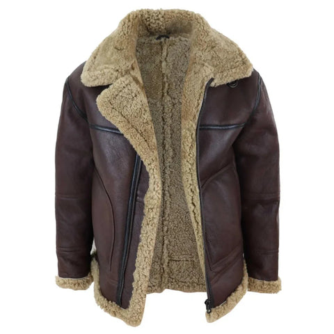 Men’s Aviator Real Shearling Bomber Jacket - Genuine Sheepskin Leather Flying Coat