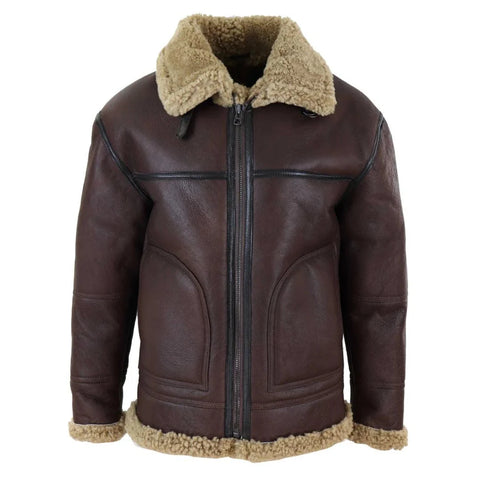 Men’s Aviator Real Shearling Bomber Jacket - Genuine Sheepskin Leather Flying Coat