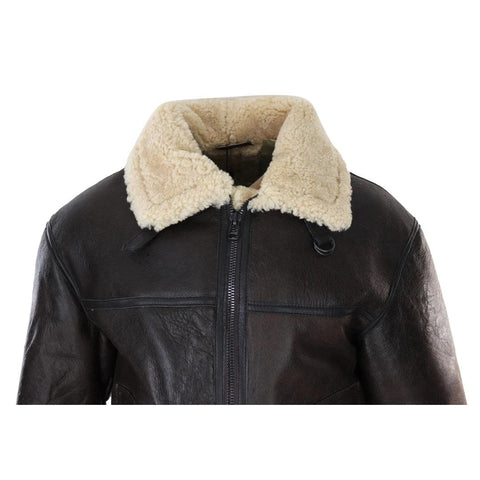 Men’s Brown Real Sheepskin Flying Jacket - Classic WW2 Military Pilot Coat with Cream Fur