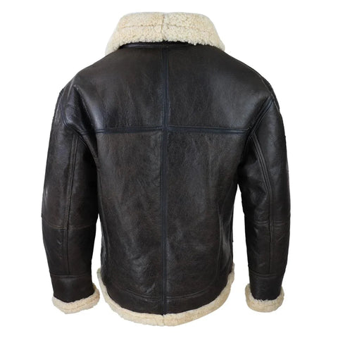 Men’s Brown Real Sheepskin Flying Jacket - Classic WW2 Military Pilot Coat with Cream Fur