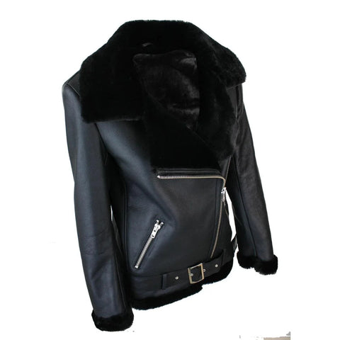 Women’s Brown Sealed Leather Sheepskin Flying Jacket – Soft Wool Shearling Aviator