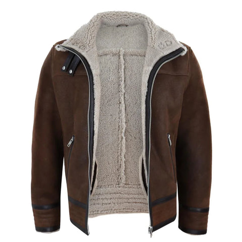 Men’s Tailored Real Shearling Pilot Jacket – Retro Vintage WW2 Sheepskin Flying Coat