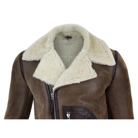 Men’s Vintage Real Sheepskin Cross-Zip Flying Jacket - Brando Style Pilot Flight Coat