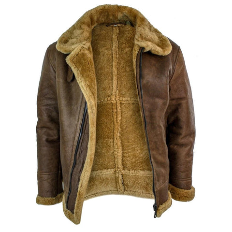 Men’s Retro Vintage RAF Pilot Flying Jacket - Real Tan Sheepskin & Ginger Fur