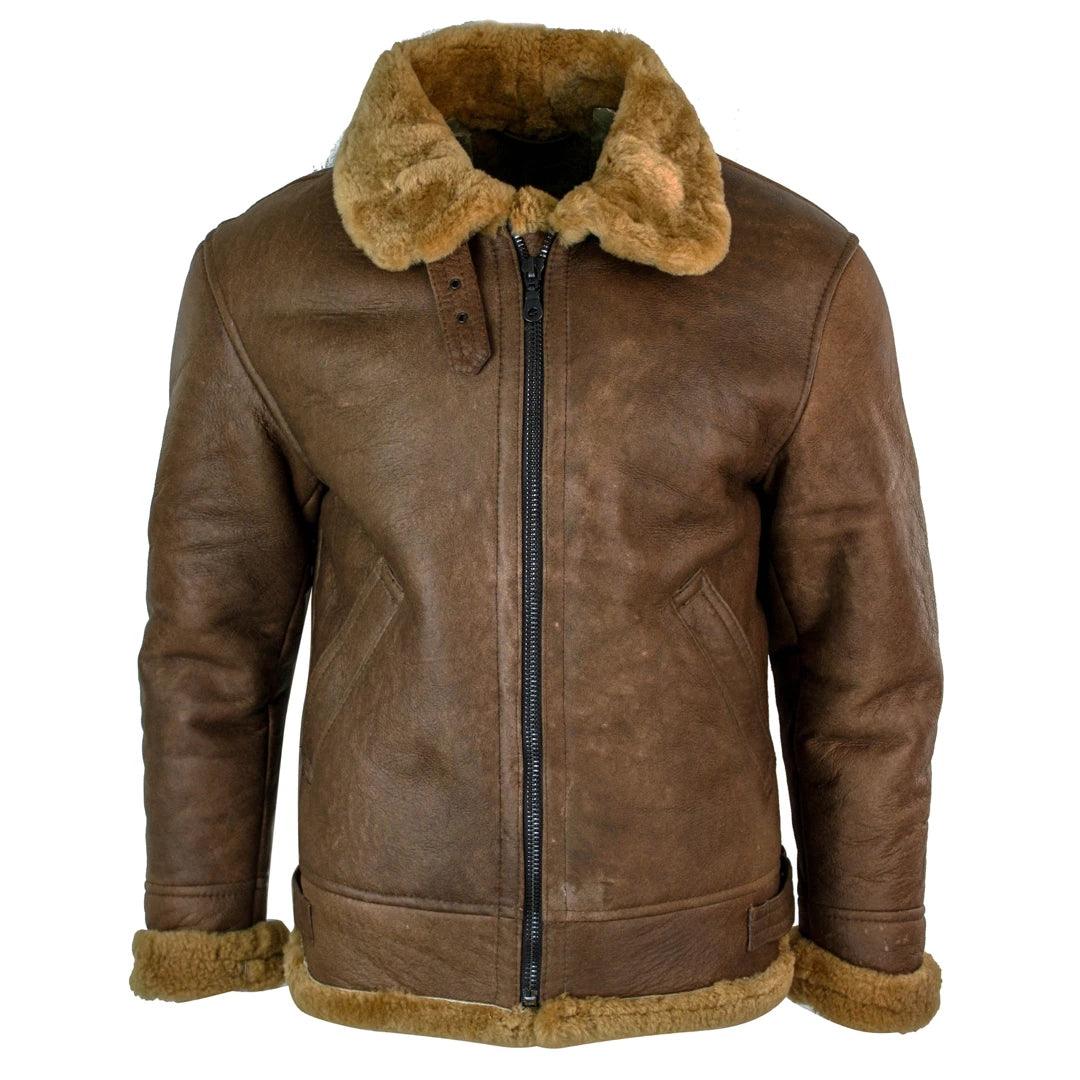 Men’s Retro Vintage RAF Pilot Flying Jacket - Real Tan Sheepskin & Ginger Fur