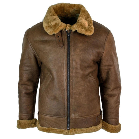 Men’s Retro Vintage RAF Pilot Flying Jacket - Real Tan Sheepskin & Ginger Fur