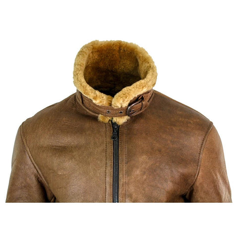 Men’s Retro Vintage RAF Pilot Flying Jacket - Real Tan Sheepskin & Ginger Fur