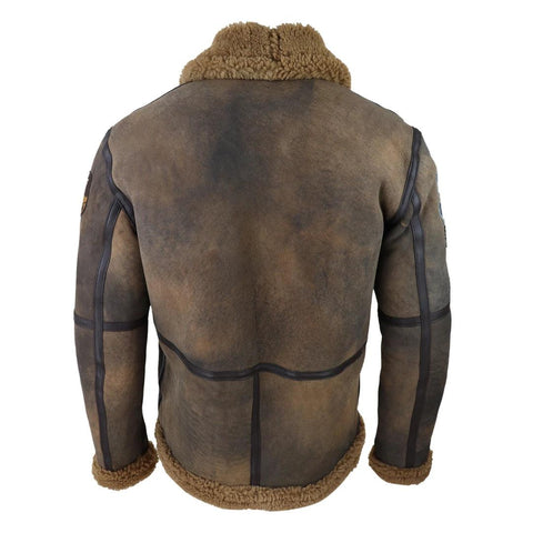 Men’s Brown Distressed Sheepskin Flying Jacket - Classic Winter Aviator with Fur