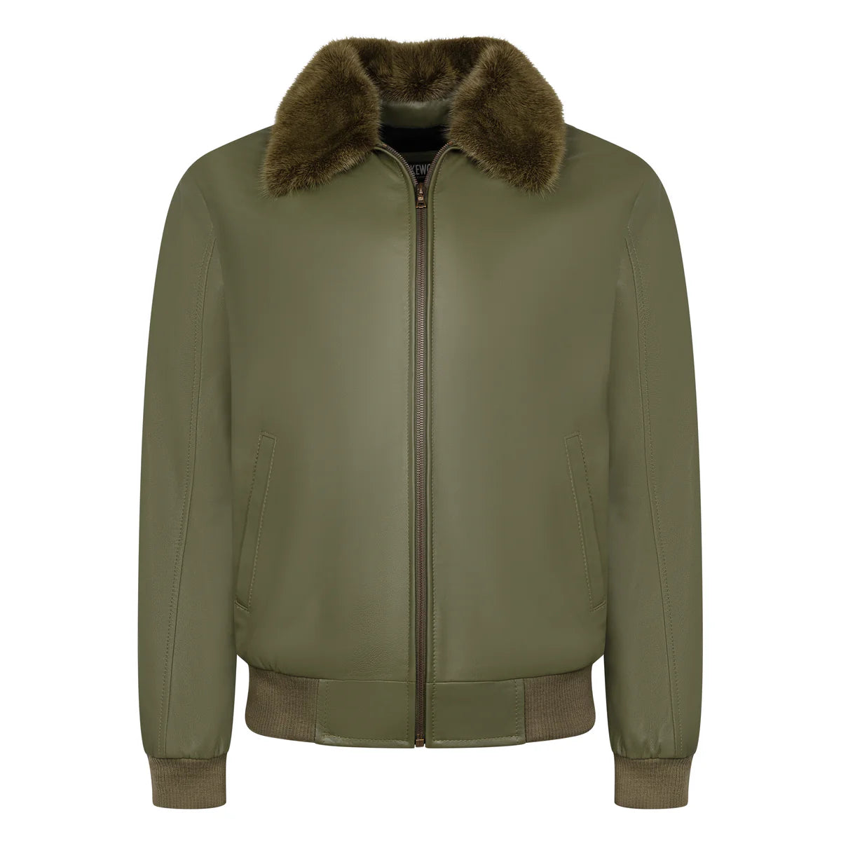 Men’s Lightweight Leather Bomber Jacket – Removable Mink Fur Collar Slim-Fit Jacket