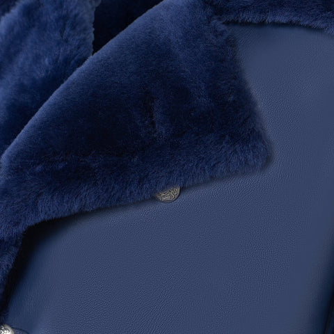 Men’s Blue Sheepskin Shearling Trench Coat – Classic Open-Front Winter Overcoat