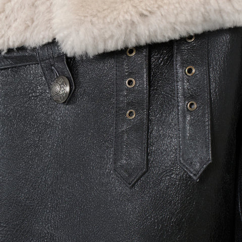 Men’s Black Sheepskin Winter Trench Coat – Classic Button-Up Shearling Overcoat