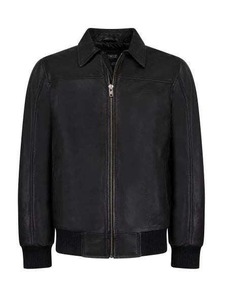 Men’s Onyx Black Leather Bomber Jacket – Essential Slim-Fit Urban Aviator