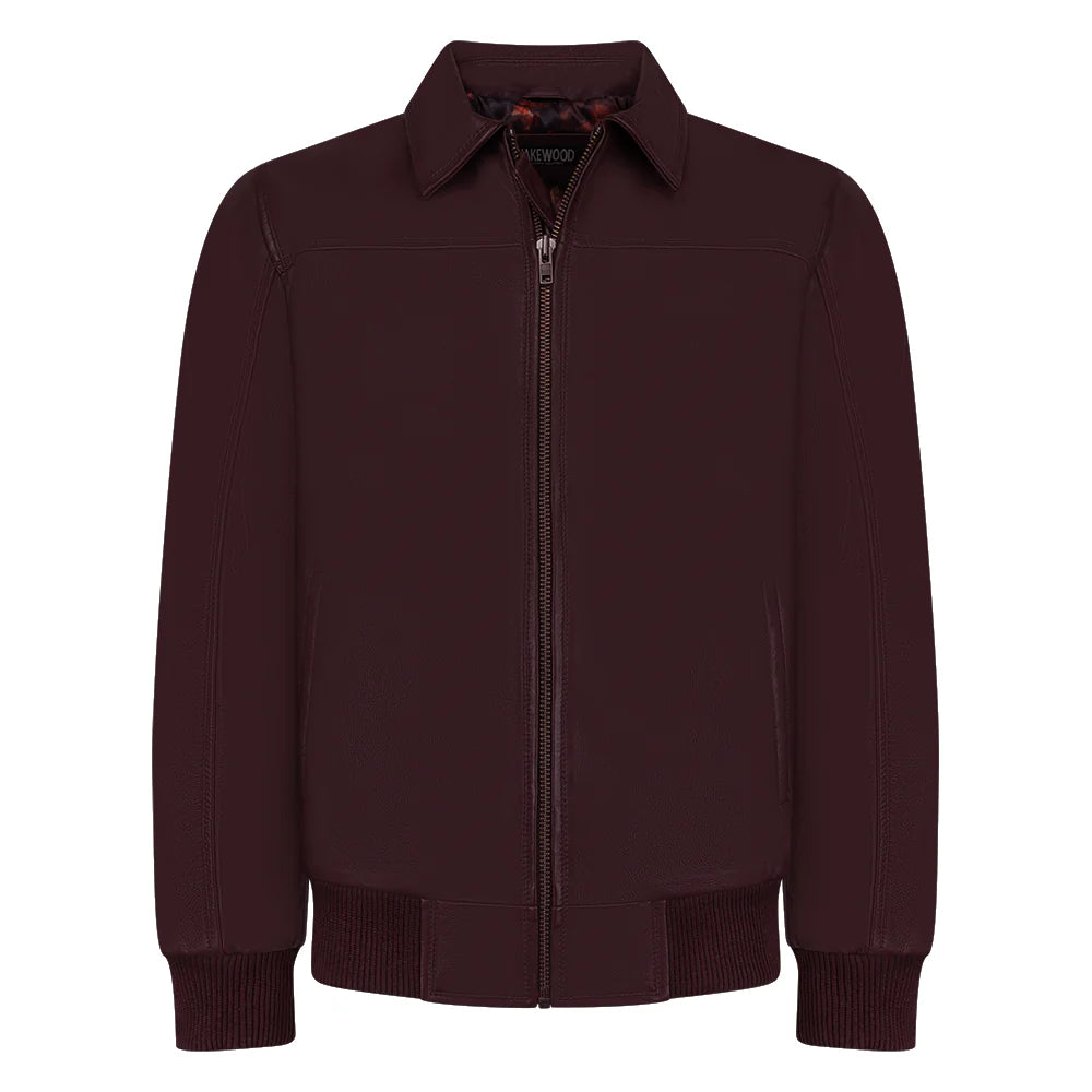 Men’s Burgundy Leather Bomber Jacket – Deep Maroon Slim-Fit Flight Jacket