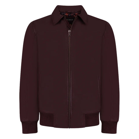 Men’s Burgundy Leather Bomber Jacket – Deep Maroon Slim-Fit Flight Jacket