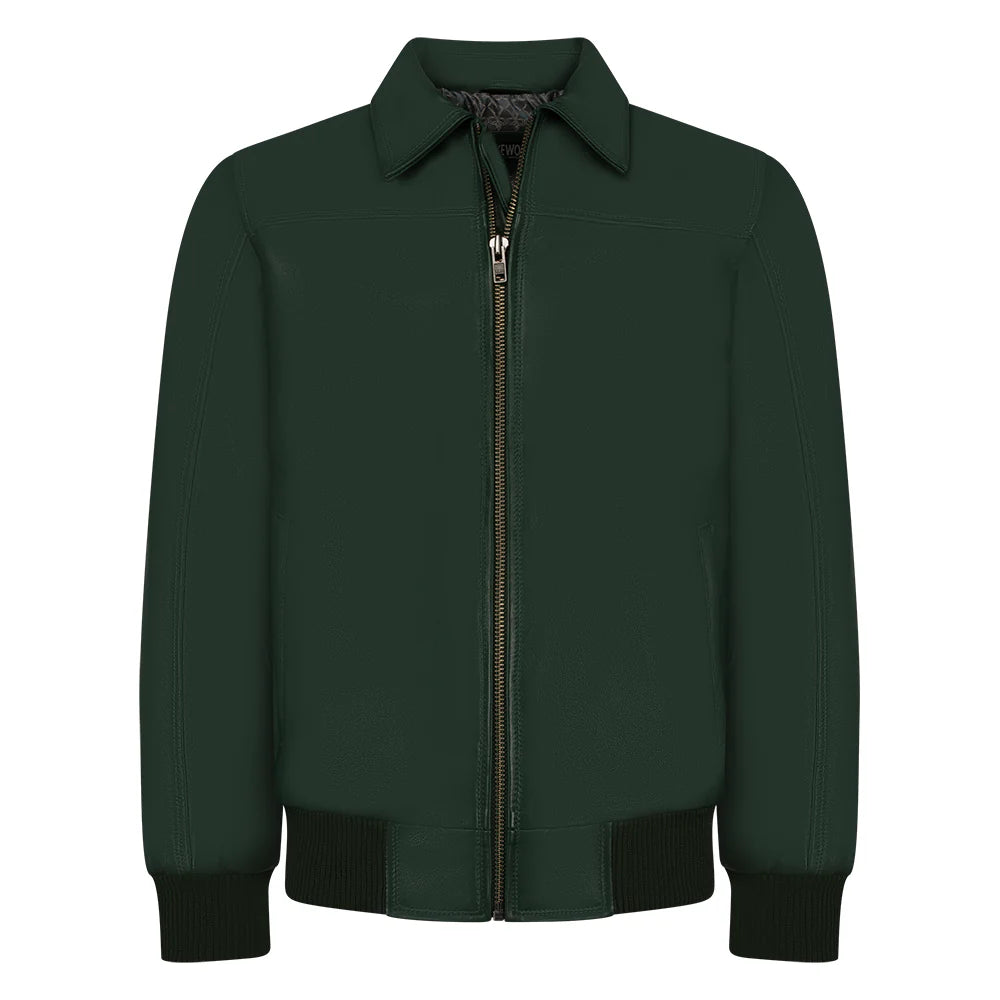 Men’s Emerald Green Leather Bomber Jacket – Luxury Slim-Fit Urban Flight Jacket