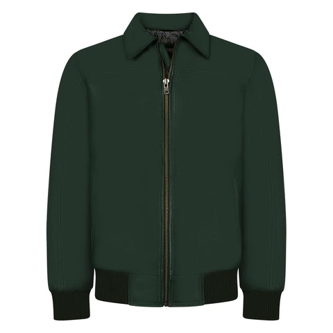 Men’s Emerald Green Leather Bomber Jacket – Luxury Slim-Fit Urban Flight Jacket