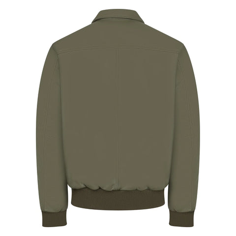 Men’s Olive Green Leather Bomber Jacket – Heritage Military Slim-Fit Flight Jacket