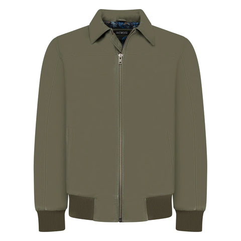 Men’s Olive Green Leather Bomber Jacket – Heritage Military Slim-Fit Flight Jacket