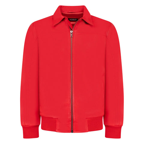 Men’s Electric Red Leather Bomber Jacket – Modern Slim-Fit Streetwear Flight Jacket