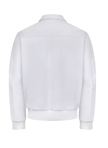 Men’s Arctic White Leather Bomber Jacket – Luxury Slim-Fit Urban Flight Jacket