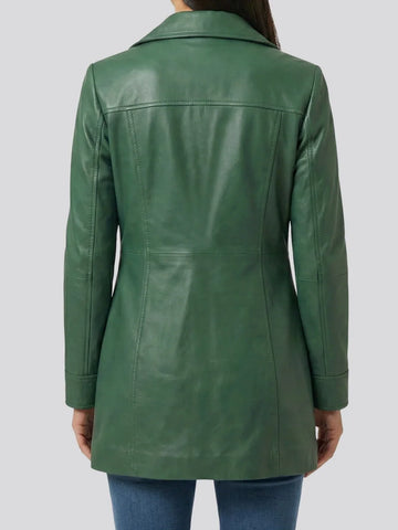 Kandis Women's Green Real Leather Car Coat - Forest 3/4 Luxe Rider