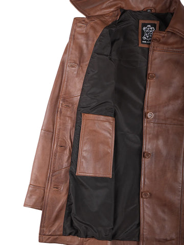 Kandis Women's Cognac Brown Leather Car Coat - Classic 3/4 Rider Elegance